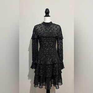 NWT BCBGMAXAZRIA Black Ruffled Tiered Dress Sz 4